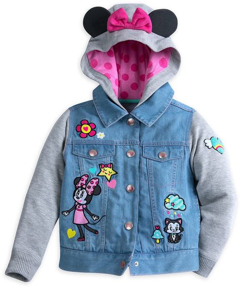 Minnie Mouse and Figaro Denim Hoodie for Girls-Afflink Black Kids Braids Hairstyles, Disney Hoodies, Back To School Fashion, Denim Hoodie, Girls Disney, Room Idea, Faded Denim, Disney Merchandise