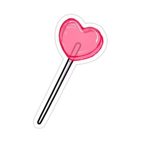 Heart Sucker Drawing, Candy Heart Sticker, Red Cute Stickers, Heart Lollipop Painting, Pink And Red Stickers, Heart Sucker Tattoo, Lollipop Aesthetic Drawing, Heart Lollipop Drawing, Cute Laptop Stickers Aesthetic