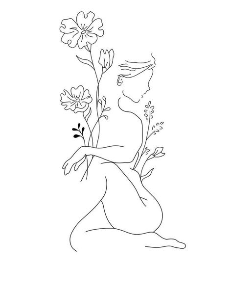 Womens Portrait Tattoo, Hug Outline Tattoo, Feminine Line Work Tattoo, Silloutte Tattoo Women, Watch Me Bloom Tattoo, Simple Tattoos No Shading, Silhouette Drawings Easy, Womans Body Tattoos, Simple Floral Sketch