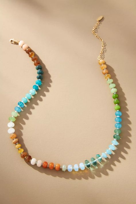 Rainbow Stone Necklace | Anthropologie Stone Necklace Diy, Anthropologie Necklace, Women Vacation, Rainbow Stone, Vacation Clothes, Stone Bead Jewelry, Resort Wear For Women, Beaded Necklace Diy, Rainbow Necklace