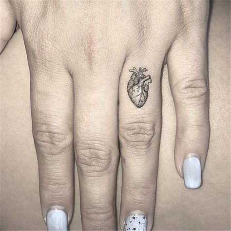 26+ Elegant Finger Tattoos Ideas For Female Human Heart Tattoo, Realistic Heart Tattoo, Anatomical Tattoos, Finger Tattoo Ideas, Heart Tattoo On Finger, Realistic Heart, Pretty Flower Tattoos, Tiny Heart Tattoos, Anatomical Heart Tattoo