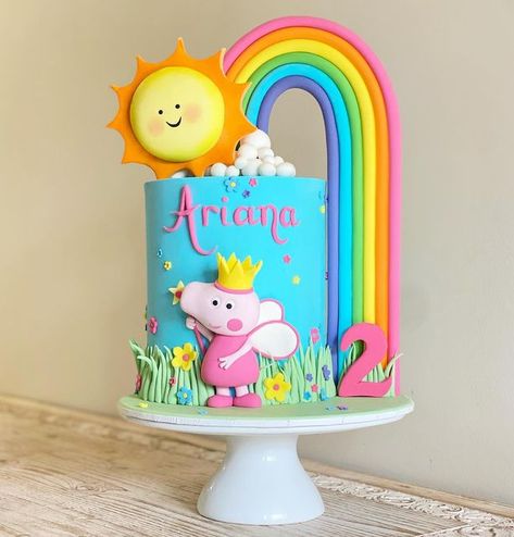 Pepper Pig Cake Ideas, Number 4 Rainbow Cake, Birthday Cakes For 2 Year Girl, Rain Cake, Peppa Cake, Peppa Pig Birthday Decorations, Baptism Cake Girl, Peppa Pig Birthday Party Decorations, Peppa Pig Decorations