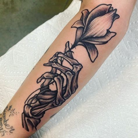 Skeleton Tattoos, Hand Flowers, Skeleton Hand, Rib Tattoo, Skeleton Hands, Flower Tattoos, Skull Tattoo, Flower Tattoo, Skeleton