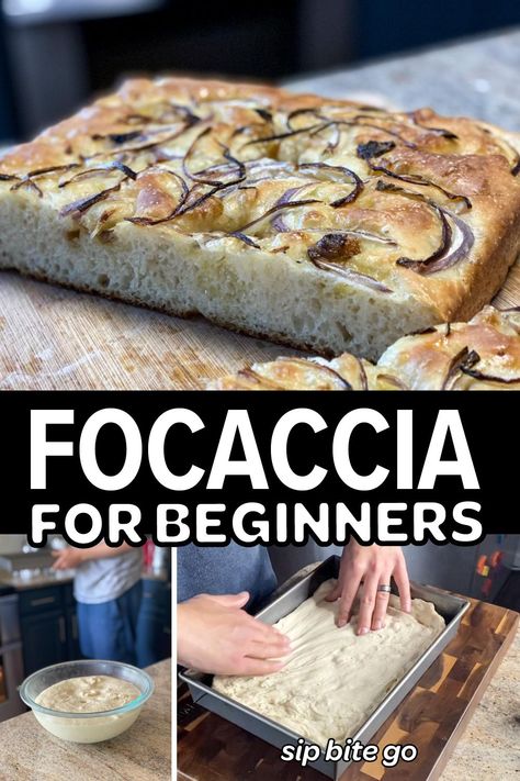 Want to make cafe-style focaccia bread at home? Today you’ll learn how to make homemade focaccia for beginners. Yup - you can make perfect focaccia on the very first try. Get all the steps for making focaccia dough right here.| sipbitego.com #sipbitego #focaccia #bread #focacciabread #bakingbread #baking #focacciadough #dough #Italian #italianrecipe #recipe Home Made Focaccia Bread, How To Make Focaccia, Assorted Breads, Focaccia Dough, Bread For Beginners, Make Focaccia, Focaccia Art, Homemade Focaccia Bread, Homemade Focaccia