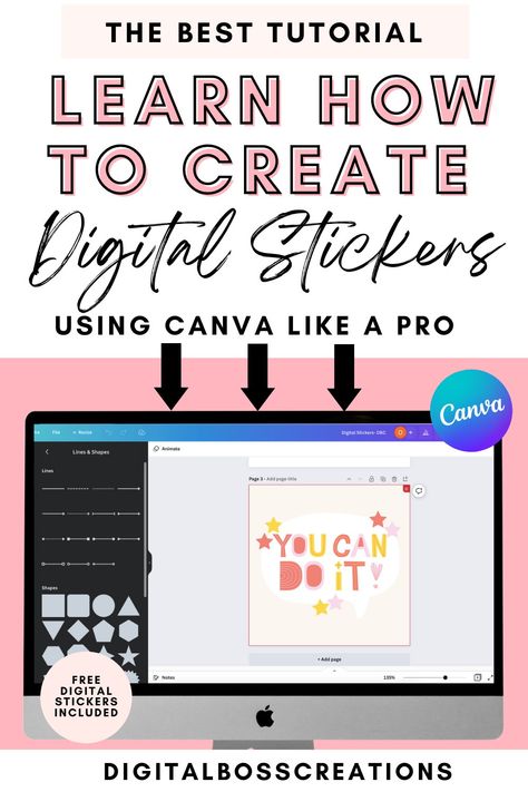 How To Create A Sticker Business, Create Stickers In Canva, How To Design Your Own Stickers, How To Sell Stickers Online, Learning To Use Canva, How To Make Planners In Canva, Creating Stickers In Canva, Diy Digital Stickers, Digital Template Ideas