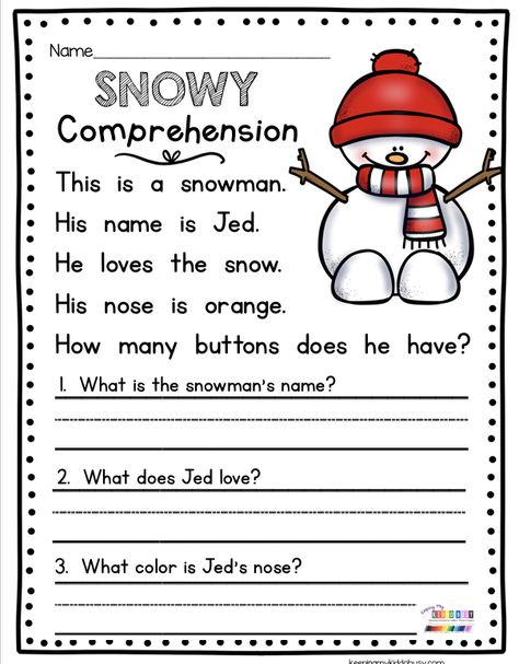 SNOWY COMPREHENSION - January winter themed math and reading centers - literacy stations for kindergarten and first grade - phonics and CVC words - word families - addition and subtraction - sight words - teen numbers - reading passages with comprehension and snowman sequencing - FREE printables - worksheets and activities #kindergarten #kindergartenphonics #kindergartenreading #kindergartenmath Grade 1 Reading Worksheets, 1st Grade Reading Worksheets, First Grade Reading Comprehension, Grade 1 Reading, Reading Comprehension For Kids, Reading Comprehension Kindergarten, First Grade Phonics, Kindergarten Reading Worksheets, First Grade Worksheets