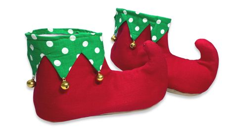 In this tutorial I'm showing you how to make cute DIY Christmas Elf Slippers. You can customize these adorable slippers to look however you wish. Maybe you sew on bows or pompoms instead of jingle bells!?! It's up to you. Remember you're the designer here! So download that pattern and let's start MAKING these easy Christmas elf slippers! Christmas Elf Slippers, Elf Boots Pattern, How To Make Elf Shoes, Elf Shoes Pattern Printable, Elf Shoes Pattern, Diy Elf Shoes, Diy Elf, Christmas Party Costume, Elf Slippers