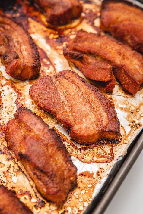 Pork Belly Slices Recipes Ovens, Pork Belly Recipes Oven Baked, Pork Belly Oven Roasted, How To Cook Sliced Pork Belly, Pork Belly Recipes Easy Oven, Pork Belly Seasoning, Pork Belly In Oven, Baked Pork Belly, Pork Belly Oven