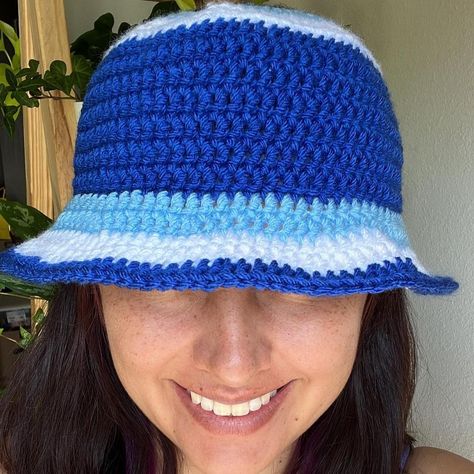 Evil eye Crochet bucket hat. 🧿Handmade by me 🧿100%... - Depop Evil Eye Bucket Hat Crochet, Bucket Hat Tejido, Evil Eye Crochet, Eye Crochet, Bucket Hat Crochet, Crochet Summer Hats, Crochet Bucket, Crochet Bucket Hat, Crochet Inspo