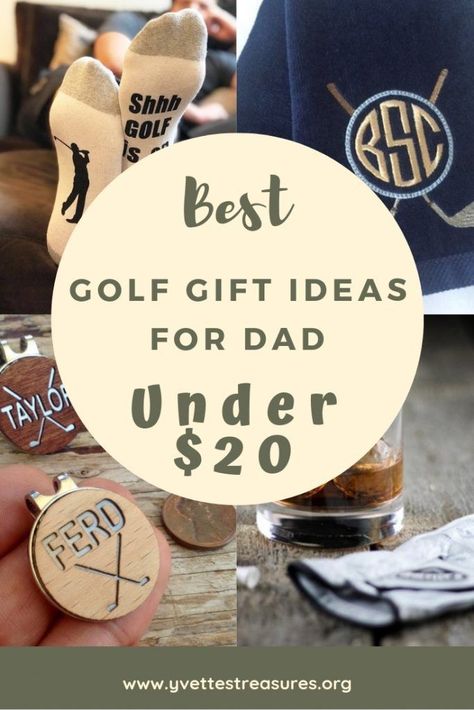 Golf Gift For Dads. The BEST golf gifts under $20 just for dad. Great for #fathersday #birthdays #christmas #giftguides #giftsforhim #golf #sport Gifts For The Golf Lover, Golf Coach Gifts, Golf Gift Basket Ideas For Men, Gift For Golfers Men, Golf Basket Ideas For Men, Golf Valentines Gift, Golf Gift Basket Ideas, Gifts For Golfers Men, Golf Gifts For Him