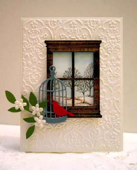 wi Winter Karten, Memory Box Cards, Winter Window, Window Cards, Frame Card, Die Cut Cards, Bird Cards, Winter Cards, Creative Cards