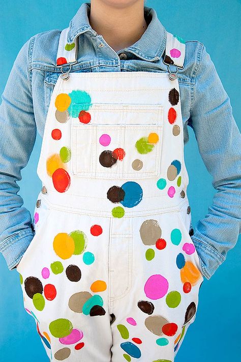 Hazel/Elmer Polka Dot Crafts, Painted Overalls, Polka Dot Fashion, Happy Crafts, Handmade Charlotte, Polka Dots Outfit, Dot Day, Paint Diy, Polka Dots Fashion