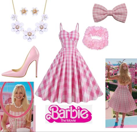 #barbiedoll #BarbietheMovie #BarbieInspired #PinkGingham Barbie Pink Plaid Dress, Barbie Plaid Dress, Barbie Checkered Dress, Pink And White Checkered Dress, Barbie Gingham Dress, Gingham Barbie, Barbie Leggings, Barbie Cosplay, Cute Going Out Outfits