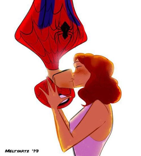 Spiderman Upside Down, Spiderman Painting, Kissing Drawing, Marvel Fanart, Jane Watson, Art Therapy Projects, Marvel Superhero Posters, Gwen Stacy, Miles Morales