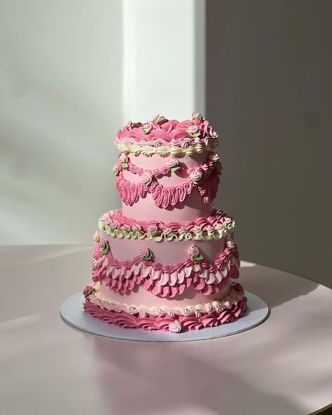 We love a pink mini tiered cake 💓🫶🏻 #thepinkcooker #cake #cakecakecake #cakeideas #cutecakes #cakeart #cakeporn #cakestagram… | Instagram Pink Layered Cake, 3 Teir Cakes Ideas Birthday, Mini Two Tier Cake, Pink Tiered Cake, Bday Vibes, Victorian Cakes, Piping Buttercream, Tiered Cakes Birthday, Cake Tower