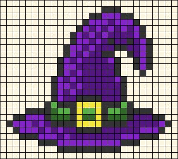 Witch Hat Cross Stitch Pattern, Witch Hat Pixel Art, Witch Hat Halloween, Drama Teacher, Witches Cauldron, Pixel Pattern, Perler Bead Art, Alpha Pattern, Beaded Jewelry Patterns