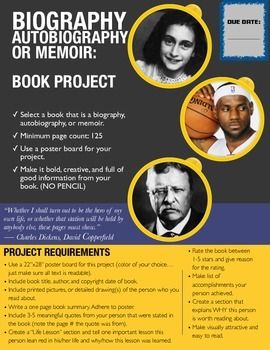 Biography, Autobiography, Memoir: POSTER STYLE BOOK PROJECT Writing Classroom, High School Writing, Book Reports, 6 Class, Poster Project, Middle School Language Arts, Homeschool Education, School Writing, 6th Grade Ela