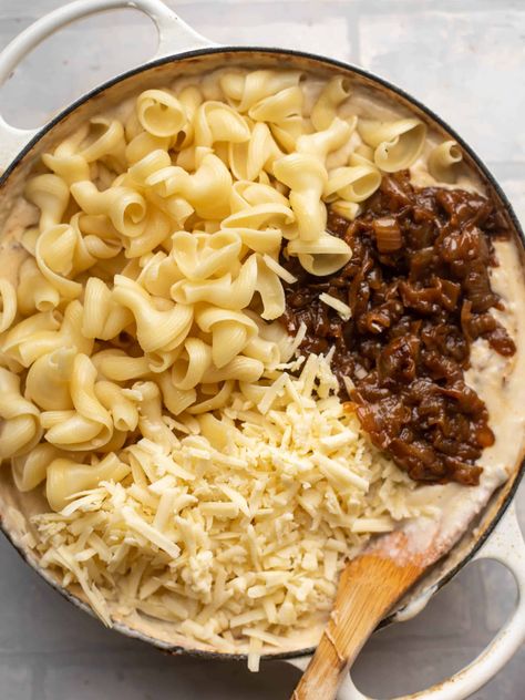 Mac And Cheese Recipe Fancy, French Mac And Cheese, Cooks Country Pimento Mac And Cheese, Italian Mac And Cheese Recipes, Jeff Mauro French Onion Mac And Cheese, Mac And Cheese Half Baked Harvest, Onion Mac And Cheese, Panera Mac And Cheese, Carmelized Onion Mac N Cheese