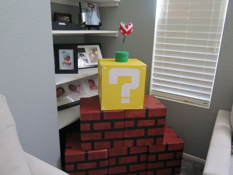 Diy Super Mario Bricks, Diy Mario Blocks, Mario Brick Block, Mario Blocks Diy, Diy Mario Question Block, Mario Bricks, Mario Question Block, Mario Decor, Diy Video Game