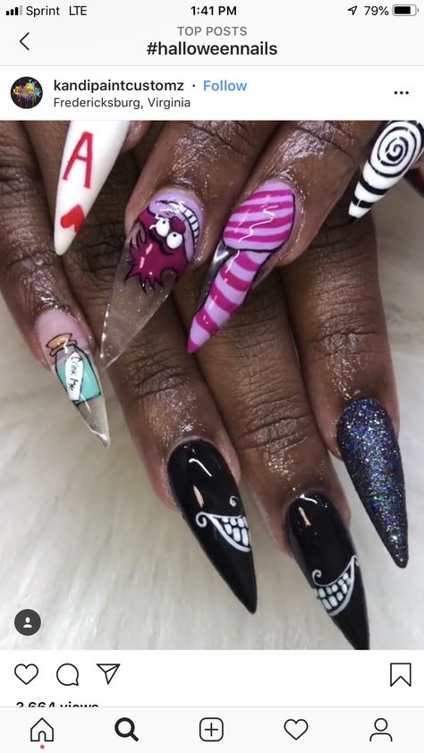 Beyond Wonderland Rave Nails, Alice In Wonderland Nails Designs Simple, Mad Hatter Nail Designs, Mad Hatter Nail Art, Cheshire Cat Nails Design, Alice In Wonderland Nails Designs, Cheshire Nails, Mad Hatter Nails, Cheshire Cat Nails