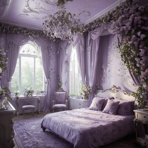 Lavender Luxury Bedroom, Vintage Purple Room, Mushroomcore Bedroom, Violetta Core, Romantic Purple Bedroom, Spring Kingdom, Avatar Room, Magic Decor, Vibe Bedroom