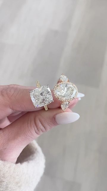 Carter’s Jewelry of Petal on Instagram: "Which ring is your dream upgrade? An 8 carat cushion cut diamond or an almost 5 carat oval in a three stone setting with halo diamond accents? #dreamring #upgrade #engagementring" Halo Jewelry, Cushion Cut Diamond, S Jewelry, Bridal Engagement Rings, Cushion Cut Diamonds, Stone Setting, Dream Ring, Jewelry Rings Engagement, Ring Jewelry