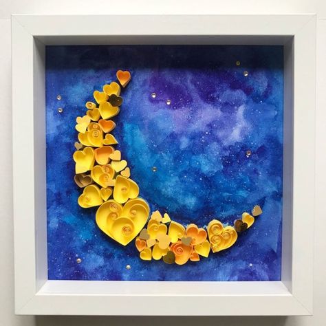 Quilled yellow moon paper art decor Quilling heart moon | Etsy Art Pictures Ideas, Nursery Wall Hanging, Heart Moon, Moon Nursery, Quilled Paper Art, Paper Quilling Patterns, Yellow Moon, Art Moon, Quilling Craft