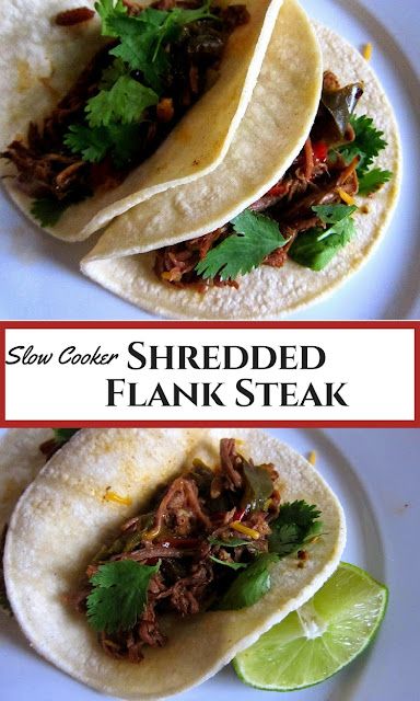 Shredded spiced flank steak for tacos. Slow cooker / Crock pot Shredded Flank Steak, Steak For Tacos, Shredded Beef For Tacos, Flank Steak Crock Pot, Slow Cooker Flank Steak, Tacos Slow Cooker, Beef For Tacos, Crock Pot Easy, Flank Steak Tacos