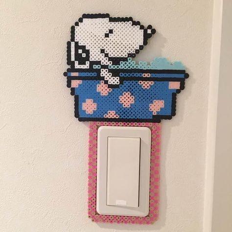 Perler Bead Switch Cover, Light Switch Perler Beads, Perler Light Switch Cover, Snoopy Perler Bead Pattern, Perler Bead Light Switch Frames, Perler Bead Frame, Snoopy Perler Beads, Hama Bead Ideas, Melty Bead Designs