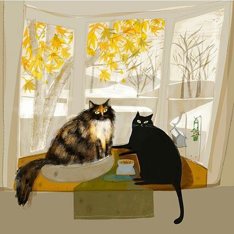 Cat Window Illustration, Academic Drawing, Illustration Kunst, Custom Cat Portrait, Hur Man Målar, Cats Artists, Cat Artwork, Cat Posters, Cats Illustration