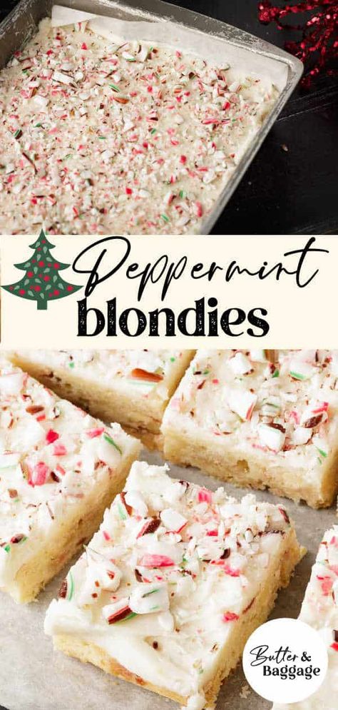 Peppermint Blondies, Peppermint Frosting, Candy Cane Recipe, Peppermint Dessert, Chocolate Blondies, White Chocolate Blondies, White Chocolate Peppermint, White Chocolate Recipes, Peppermint White