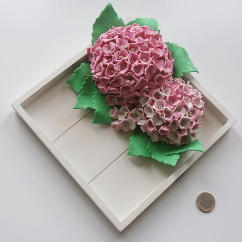 Clay Flower, Pink Hydrangea, Polymer Clay Flowers, Hydrangea, Diy And Crafts, Polymer Clay, Tray, Flowers, Pink