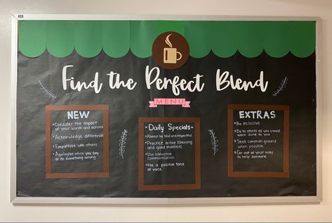 Coffee Theme Bulletin Board Ideas, Coffee Shop Bulletin Board Ideas, Starbooks Library, Cafe Classroom Theme, Coffee House Classroom, Cafe Themed Classroom, Coffee Shop Classroom Theme, Coffee Bulletin Board, Coffee Shop Classroom