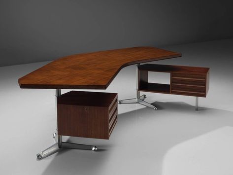 Office Table Design, Osvaldo Borsani, Shaped Desk, Office Table, Table Design, Corner Desk, Desk, Italy, For Sale