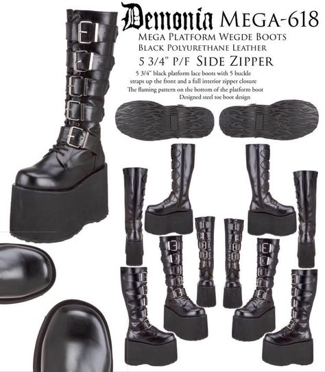 Demonia Mega-618 Platform Wedge Lace Up Boots Demonia Trashville 518 Outfit, Rock Grunge Outfits, Goth Platform Boots, Punk Rock Grunge, Demonia Boots, Goth Boots, Inheritance Games, Trad Goth, Victorian Goth