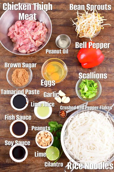 Pad Thai - Delicious, Fast, and Easy Made With Chicken or Shrimp Simple Pad Thai Sauce, Best Pad Thai Sauce, Chicken Pad Thai Recipe Authentic, Pad Thai Noodle Recipe, Pad Thai Shrimp, Pad Thai Sauce Recipe, Shrimp Rice Noodles, Chicken Pad Thai Recipe, Thai Recipes Noodles