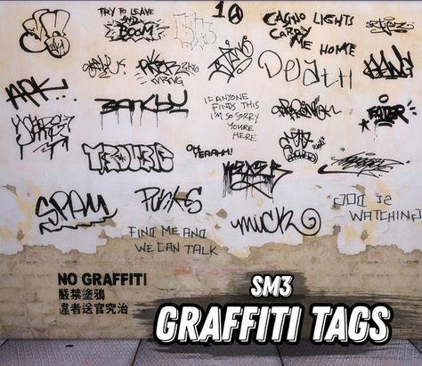 Sims 4 Wall Cc, Graffiti Tags, Sims 3 Mods, Free Sims 4, Free Sims, Graffiti Tagging, Sims 4 Cc Packs, Sims 4 Cc Furniture, Sims Hair