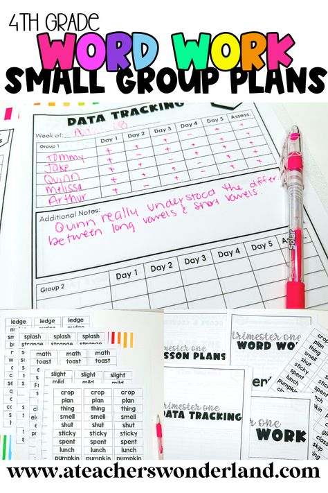 Word Work for 4th Grade Lesson Plans for all of your small groups, word work sorts, along with word work centers and different activities that you can use in your classroom. This resource is a print and go resource and was made to be incredibly easy for the teacher while still being engaging and rigorous. 4th Grade Lesson Plans, Ela Lesson Plans, Reading Lesson Plans, Word Work Centers, Word Work Activities, Teacher Lessons, Teacher Lesson Plans, 4th Grade Reading, 3rd Grade Reading