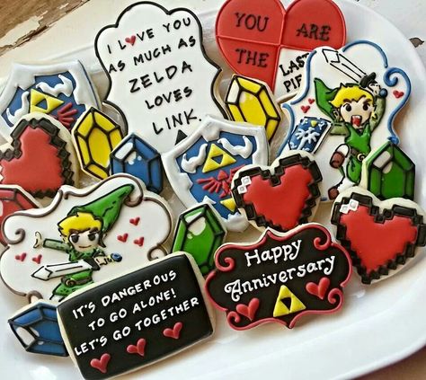 Zelda Cookies, Zelda Valentines, Random Decorations, Themed Cake Ideas, Game Themed Party, Party For Wedding, Nerdy Recipes, Nerf Cake, Zelda Cake