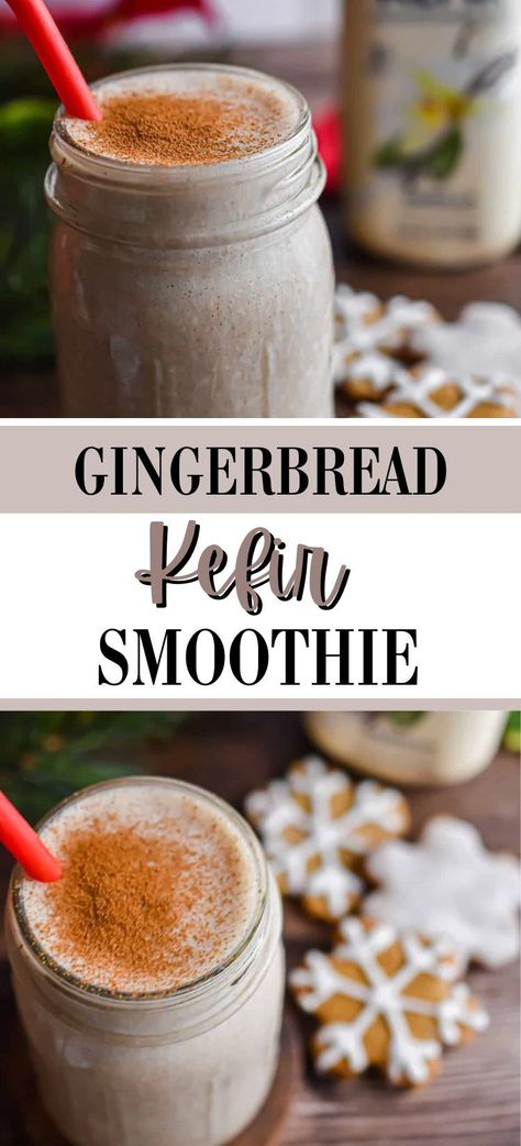 A delicious breakfast or snack during the holiday season, this Gingerbread Kefir Smoothie is so good for you and so delicious! Gingerbread Smoothie, Kefir Smoothie, Family Breakfast Recipes, Kefir Recipes, Mixed Berry Smoothie, Ginger Smoothie, Smoothies For Kids, Berry Smoothie, Breakfast Smoothies