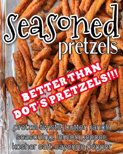 SEASONED PRETZELS Pretzels Seasoning, How To Make Flavored Pretzels, Diy Seasoned Pretzels, No Bake Seasoned Pretzels, Uses For Pretzels, Diy Dots Pretzels, How To Make Pretzels Easy, Homemade Seasoned Pretzels, Sweet And Spicy Pretzels