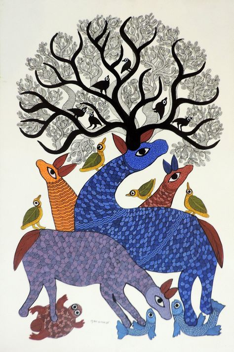 Explore the most spectacular Tribal art forms that are the pride of Madhya Pradesh. Gond Art, Gond Painting, Madhubani Art, Indian Folk Art, Madhubani Painting, Indian Paintings, Indian Art Paintings, Madhya Pradesh, Folk Art Painting