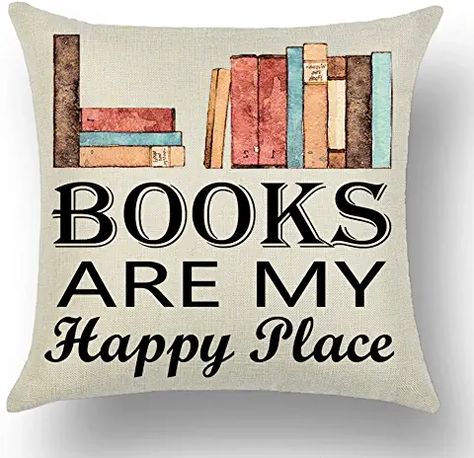 Amazon.com : book theme pillow cover Happy Place Quotes, Place Quotes, Living Room Throws, Throw Pillows Living Room, Chair Sofa Bed, Watercolor Books, Quote Decor, Throw Pillow Inserts, Linen Throw Pillow