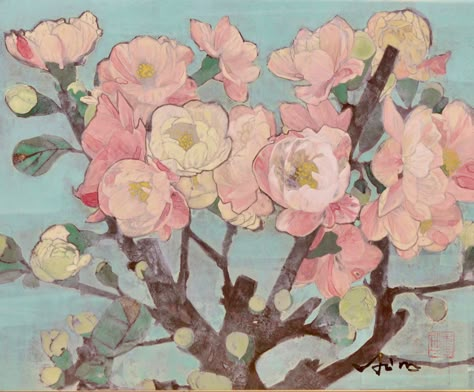 Japanese Quince, Japanese Painting, Japanese Aesthetic, Art And Illustration, Artist Painting, Botanical Illustration, About Art, Pretty Art, Oil Pastel