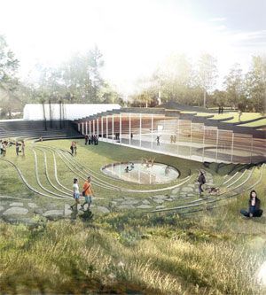 Danish architect Bjarke Ingels, perhaps one of the youngest architects to get the "starchitect" label, is creating a model of biophilic design with a new sports center in Umea, Sweden, which will b... Green Cities, Big Architects, Exhibition Plan, Master Degree, Bjarke Ingels, Landscape Model, Landscape Architecture Design, Parking Design, Sustainable Architecture