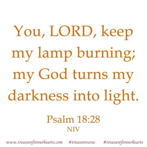 You, LORD, keep my lamp burning; my God turns my darkness into light. Psalm 18:28 (NIV) #treasureverse #Psalm1828 #GodsWord #bibleverse #darknessintolight Lin My God, Psalms, Light In The Dark, Verses, Bible Verses, Bible, Turn Ons, Quotes