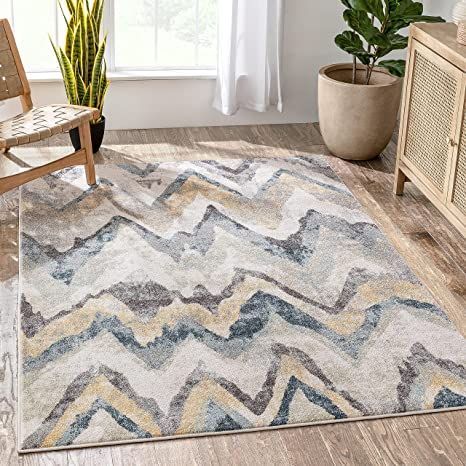 Well Woven Paige Bohemian Vintage Beige Yellow & Blue Tribal Geometric Zig-Zag Pattern Area Rug 5x7 (5'3" x 7'3") Counseling Room, Beige Rugs, Soft Contemporary, Chevron Rugs, Space Rug, Boho Rugs, 5x7 Area Rug, Well Woven, Beige Area Rug