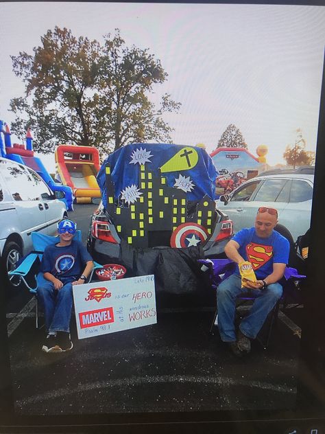 Superhero Trunk Or Treat Ideas For Cars, Marvel Trunk Or Treat Ideas, Young Adult Ministry, Trunk Or Treat Ideas, Treat Ideas, Youth Ministry, Trunk Or Treat, Captain America, Trunk