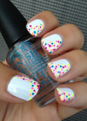 Spring/Summer Nail Design~White Nail Polish+Neon Polka Dots~Easy & Simple Fingernails/Toenails Cute Nail Polish, Unghie Nail Art, Dots Nails, I Love Nails, Nail Polish Designs, Opi Nails, Manicure Y Pedicure, Cute Nail Designs, Fancy Nails