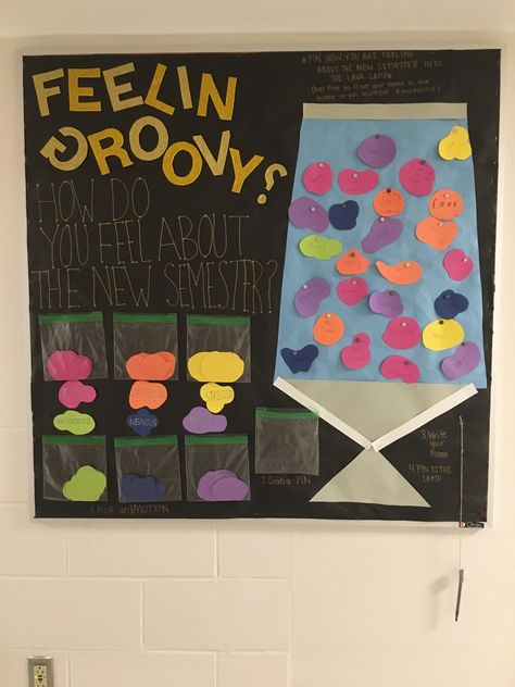 Residents pinned how they were feeling about the new semester into the lava lamp and were allowed to write their names! New Semester, Do You Feel, Bulletin Board, Lava Lamp, How Are You Feeling, Writing, Feelings, Frame